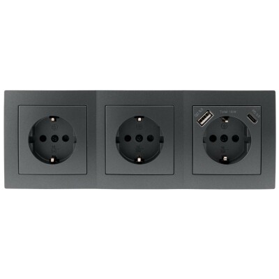 Steckdosenblock McPower Flair anthrazit 3-fach Schutzkontakt + USB-C / USB-A