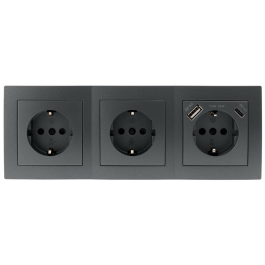 Steckdosenblock McPower Flair anthrazit 3-fach Schutzkontakt + USB-C / USB-A