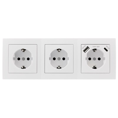 Steckdosenblock McPower Flair weiß 3-fach Schutzkontakt + USB-C / USB-A
