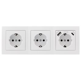 Steckdosenblock McPower Flair weiß 3-fach Schutzkontakt + USB-C / USB-A