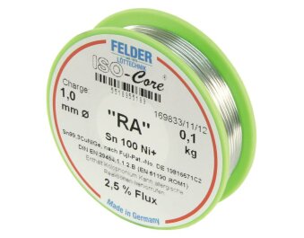 Lötzinn auf Rolle FELDER ISO-Core RA 1,0mm 100g bleifrei (Sn100%Ni+)