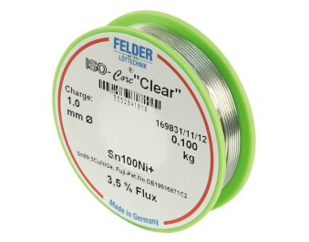 Lötzinn auf Rolle FELDER ISO-Core Clear 1,0mm 100g bleifrei (Sn100%Ni+)