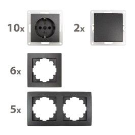 Schalter und Steckdosen Set McPower Flair Niveau Profi 23-teilig anthrazit Steckanschluss