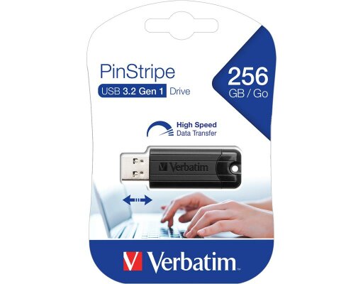 USB 3.2 Stick Verbatim 256GB Speicher PinStripe Typ-A Schiebemechanismus