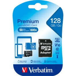 Micro SDHC Card Verbatim 128GB Speicherkapazität inkl. Adapter Class 10