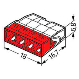 COMPACT-Verbindungsdosenklemme WAGO eindrähtige Leiter 4 Klemmstellen rot