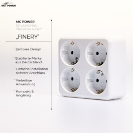 Schutzkontakt-Steckdose 4-fach McPower Finery 250V/16A,AP,Einsteckschutz,weiß