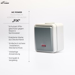Feuchtraum Kontroll-Schalter McPower Fix Steckanschluss,IP54,250V~/10A AP