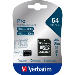 Micro SDXC Card Verbatim PRO 64GB U3 inkl. SD-Adapter