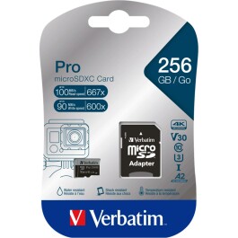 Micro SDXC Card Verbatim PRO 256GB U3 inkl. SD-Adapter