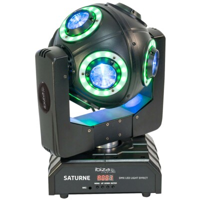 DMX-Moving-Head IBIZA SATURNE 4-in-1 RGBW LEDs + 8 Lichtringe