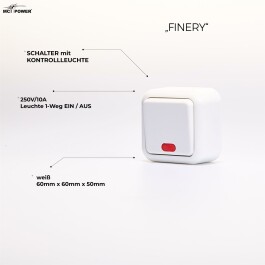 Schalter McPower Finery 250V/10A AP weiß mit Kontrollleuchte