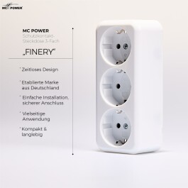Schutzkontakt-Steckdose 3-fach McPower Finery 250V/16A,AP,Einsteckschutz,weiß