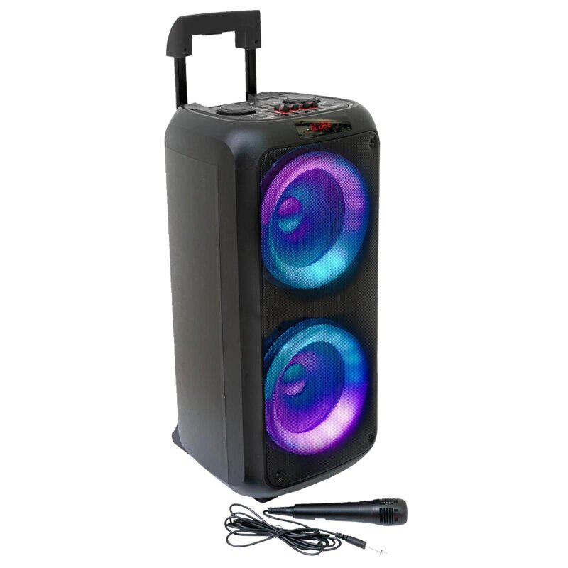Ibiza - VENUS600-2x8/20cm, 600W battery-powered portable speaker with front panel light effect and wired microphone - Bluetooth, USB, microSD, AUX and MIC - Black