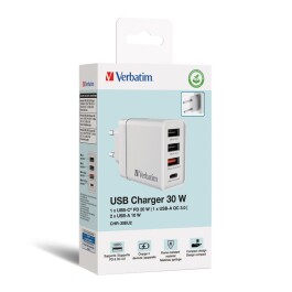 Ladeadapter Verbatim CHR-30EU2 30W weiß 2xUSB-A 1xUSB-A QC 1xUSB-C PD