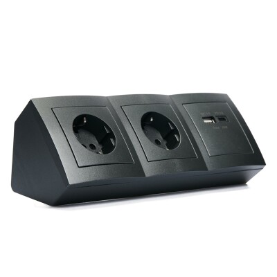 Steckdosenblock McPower Flair anthrazit 2-fach Schutzkontakt 2x USB A+C