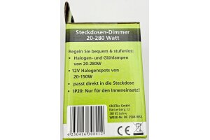 Steckdosen-Dimmer 20-280 Watt IP20 230V
