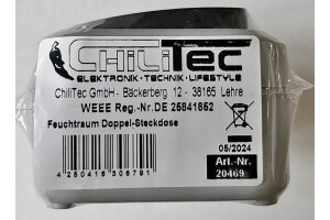 Feuchtraum Doppel-Steckdose IP44 250V~/ 16A inkl. AP-Rahmen grau