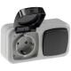 Feuchtraum Kombi-Schalter/Steckdose,IP44 250V~/ 10/16A grau AP horizontal