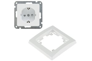 DELPHI Schutzkontakt-Steckdose UP weiß 250V~/ 16A inkl. Rahmen Steckanschluss