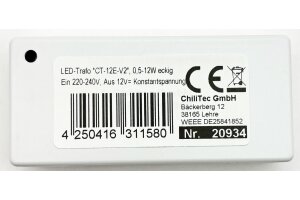 LED-Trafo CT-12E-V2 0,5-12W eckig Ein 220-240V Aus 12V= Konstantspannung