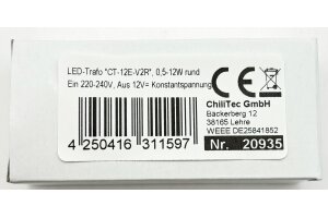 LED-Trafo CT-12E-V2R 0,5-12W rund Ein 220-240V Aus 12V= Konstantspannung