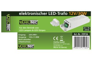 LED-Trafo CT-30-V2 1-30W Ein 220-240V Aus 12V= Konstantspannung