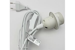 Netzkabel mit Schalter und E27 Fassung 1,4m + 2m lang weiß