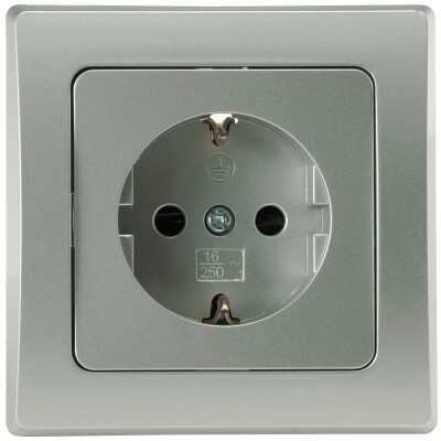 DELPHI Schutzkontakt-Steckdose silber 250V~/ 16A inkl. Rahmen Steckanschluss