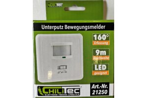 Unterputz PIR-Bewegungsmelder 160° LED geeignet 3-Draht Technik weiß
