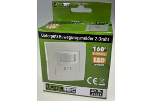 Unterputz PIR-Bewegungsmelder 160° LED geeignet 2-Draht Technik weiß