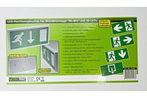 LED Fluchtwegleuchte NL-W2 30 LEDs Erkennungsw. 25m,Wandmontage 27mm flach