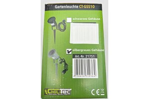 Gartenleuchte CT-GS10 silbergrau 230V 1,5m Kabel+Erdspieß GU10 Fassung