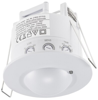 Bewegungsmelder Einbau Unterputz 360° HF LED geeignet 8m Detektion weiß