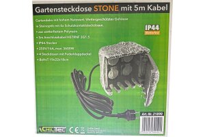Gartensteckdose Stone 4-fach 250V/16A IP44 inkl. 5m Zuleitung