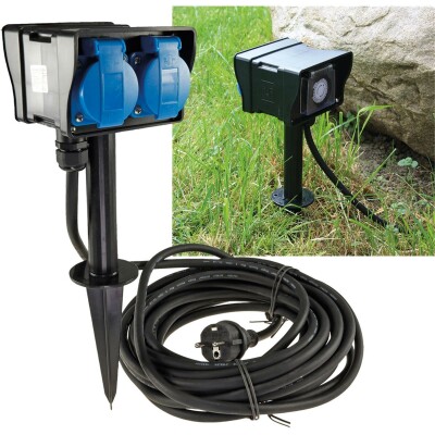 Gartensteckdose mit Erdspieß 2-fach IP44 2m Kabel Zeitschaltuhr