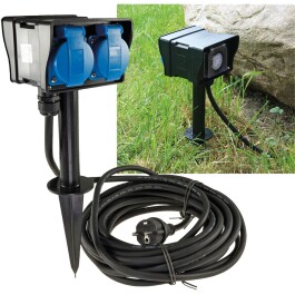 Gartensteckdose mit Erdspieß 2-fach IP44 2m Kabel...