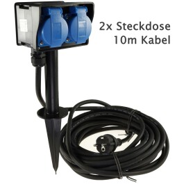 Gartensteckdose mit Erdspieß 2-fach IP44 10m Kabel