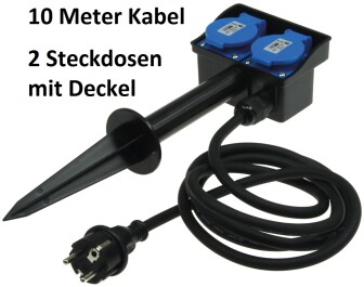 Gartensteckdose mit Erdspieß 2-fach IP44 10m Kabel