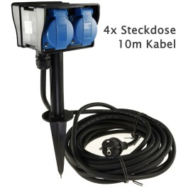 Gartensteckdose mit Erdspieß 4-fach IP44 10m Kabel