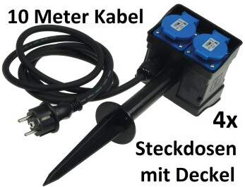 Gartensteckdose mit Erdspieß 4-fach IP44 10m Kabel