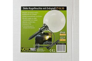Garten Kugelleuchte Erdspieß CT-GL30cm IP44 230V 1,5m Kabel E27 Fassung