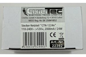 Stecker-Netzteil CTN-1224n 110-240V~ >12V= 2000mA / 24W