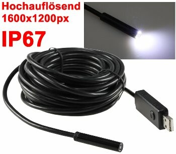 Endoskopkamera USB mit 7m Kabel HD Auflösung 1600x1200 IP67 wasserfest