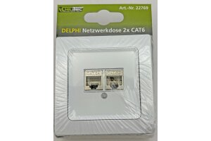 DELPHI Netzwerk-Dose 2x CAT6 inkl. Rahmen UP weiß