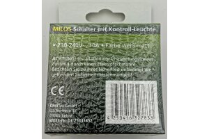 MILOS Kontroll-Schalter mit Lämpchen 250V~/ 10A inkl. Rahmen UP weiß matt