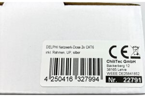 DELPHI Netzwerk-Dose 2x CAT6 inkl. Rahmen UP silber