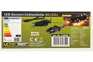 LED Aussen-Lichterkette CT-ALK040 4m warmweiß Kabel schwarz IP44 40 LEDs