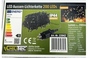 LED Aussen-Lichterkette CT-ALK200 20m warmweiß Kabel schwarz IP44 200 LEDs