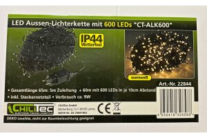 LED Aussen-Lichterkette CT-ALK600 60m warmweiß Kabel schwarz IP44 600 LEDs